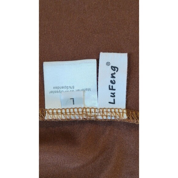 LuFeng Satin Caramel Brown Tie Front Long Sleeve 2 Crop Top Sz L - Picture 4 of 4